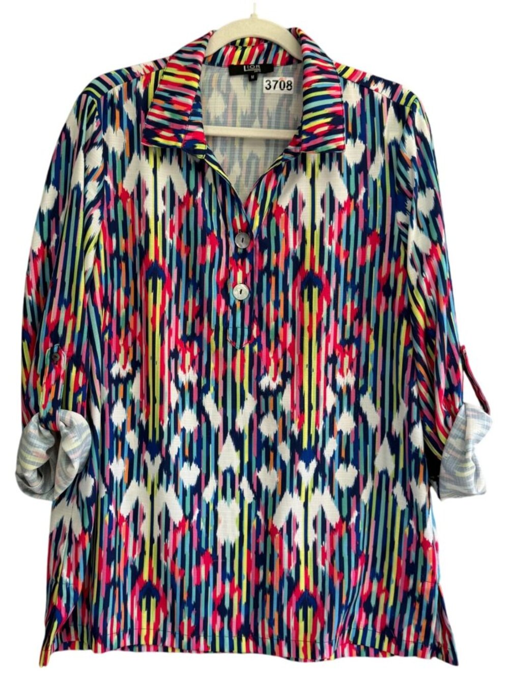 Lior Paris Abstract Print Button Down Shirt Top Medium Colorful